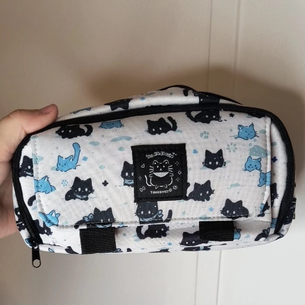 Cat Print Cosmetic Bag - Black and Blue